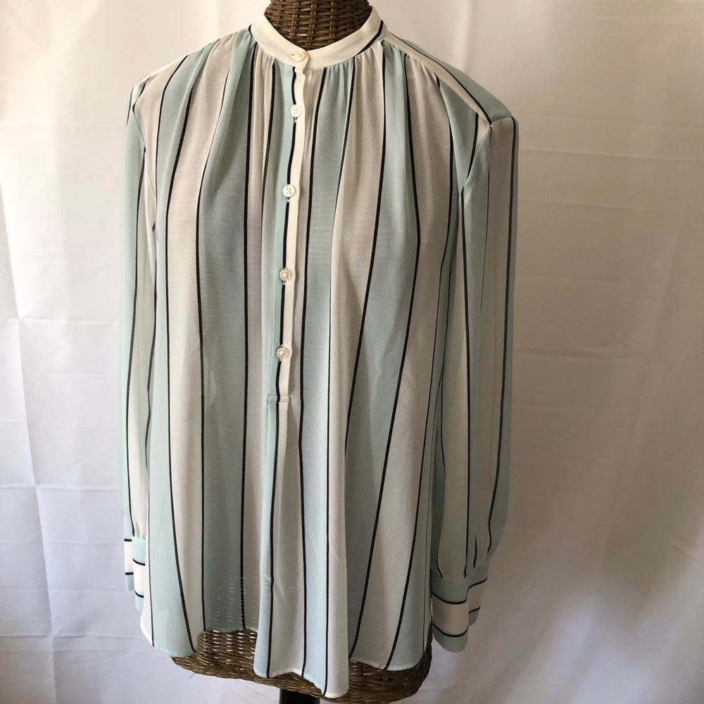 Ann Taylor Mint Green and White Vertical Stripe Blouse
